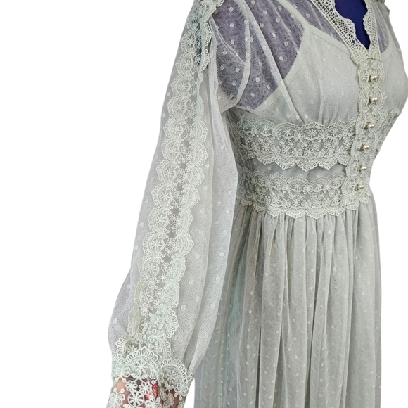 Mint Green Swiss Polka‎ Dot Sheer Victorian Dress Size Medium Women's R14 - Picture 4 of 7